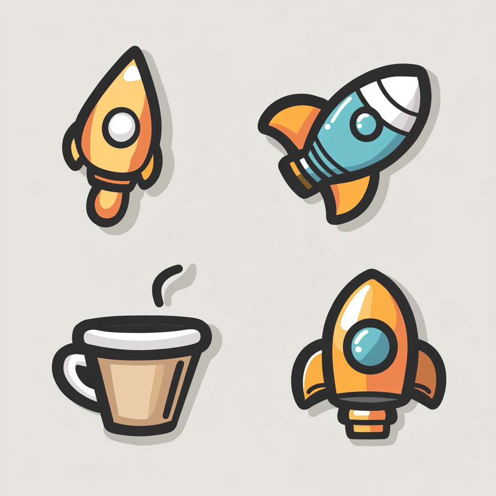 Coffee and rocket icons in a grid